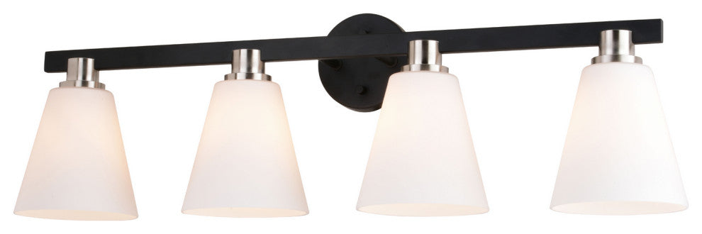 Vermont Four Light Vanity, Matte Black and Satin Nickel
