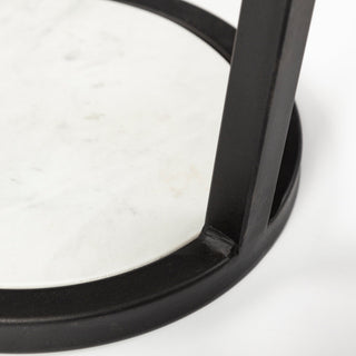 Bombola White Marble w/Black Metal Frame Round Accent Table, Small