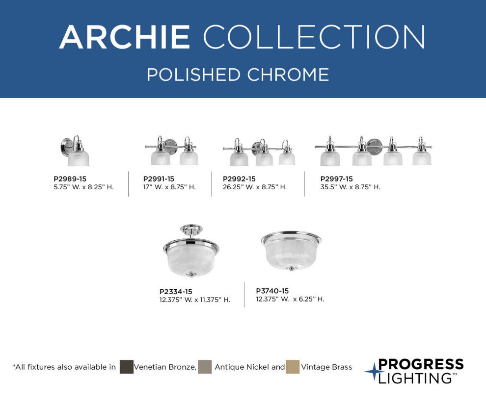 Archie Collection 2-Light Bath Light, Polished Chrome