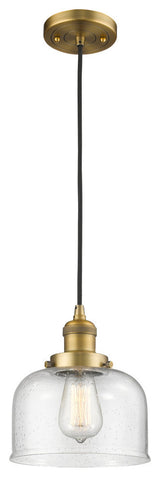 1-Light Large Bell 8" Pendant, Brushed Brass, Glass: Seedy
