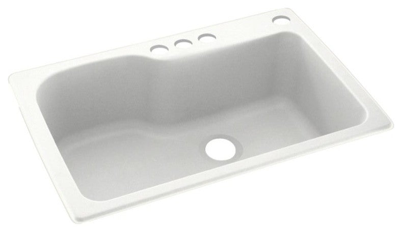 Swan 33x22x10 Solid Surface Kitchen Sink, 4-Hole, Tahiti White