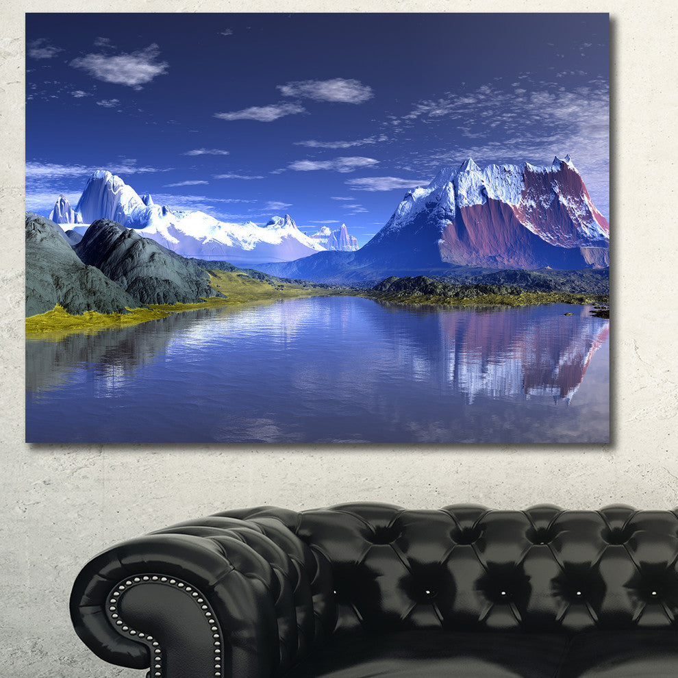 3D Rendered Mountains and Lake, Landscape Canvas Art Print, 40"x30"