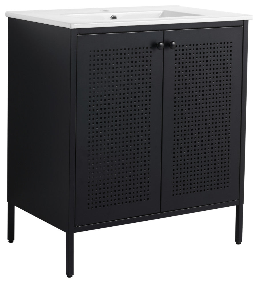 30" Freestanding Bath Vanity Set, Black, Integrated Ceramic Sink