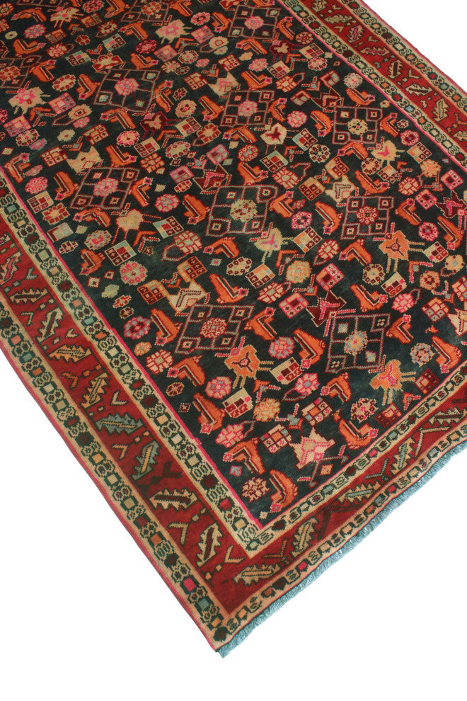 Fine Vintage Distressed Sofian Charcoal/Red Runner, 4'3x9'6