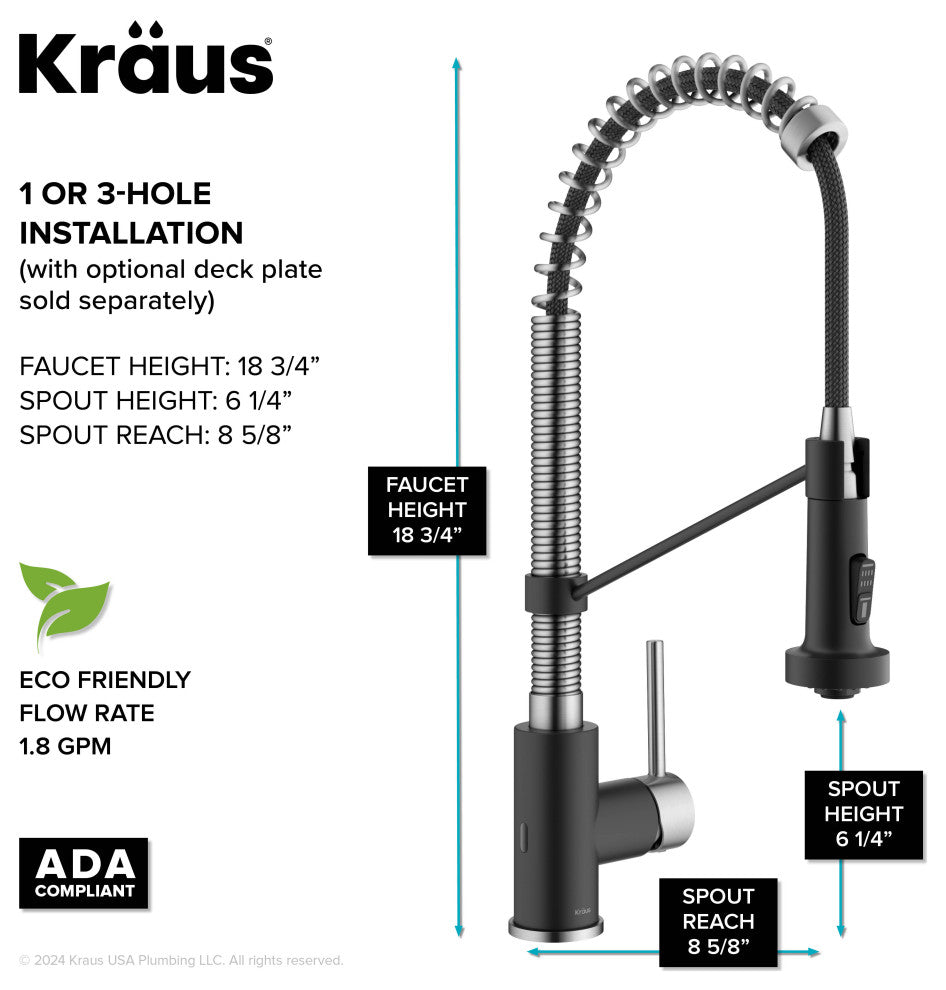 Bolden Commercial Style 2-Function Pull-Down 1-Handle 1-Hole Kitchen Faucet, Spot Free Stainless Steel/ Matte Black (Sensor Touchless)