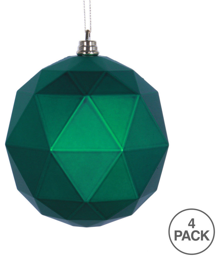 Vickerman M177304Dm 4.75" Green Matte Geometric Ball Ornament, 4 Per Bag