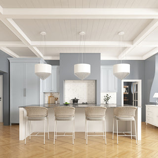 Modern 4-Light Drum Shape Pendant Light for Dining Room Kitchen Island, White