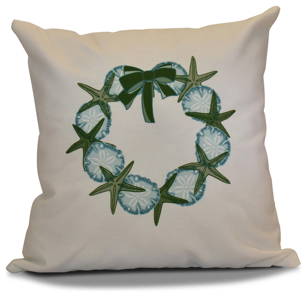 Decorative Holiday Pillow Geometric Print, Green, 16"x16"
