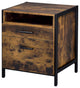Benzara BM279151 Nat 23" Rustic Wood Nightstand, 2 Drawers, Brown and Black