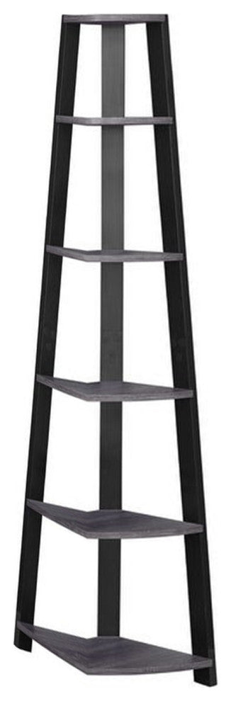 71" Chic Grey And Black 5 Shelf Corner Bookcase