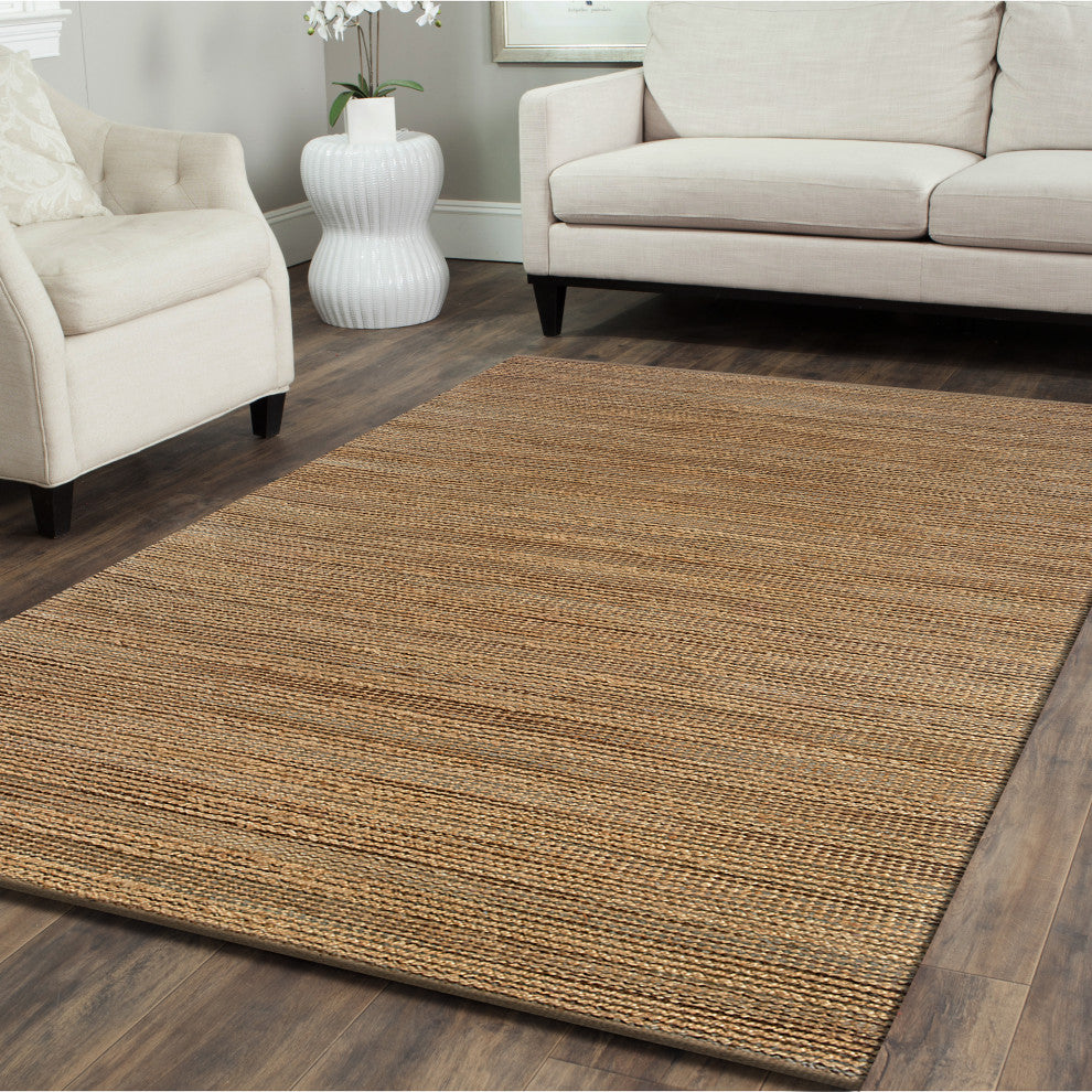 Traditional Brown Organic Jute Area Rug, 7'9"x9'9"