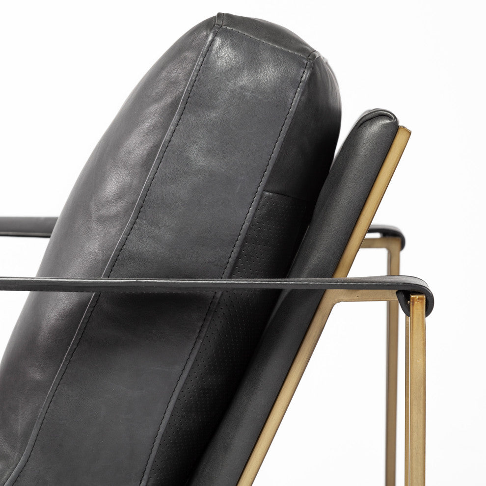 Watson Black Genuine Leather w/ Gold Metal Frame Accent Chair