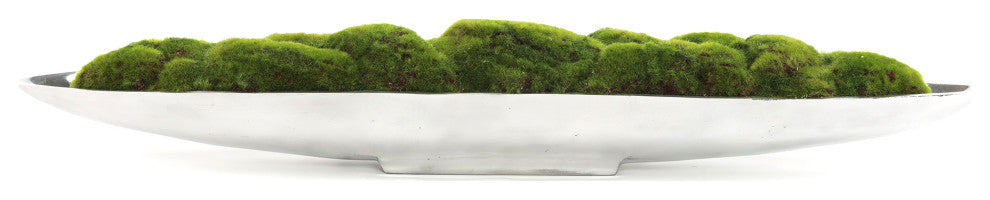 Faux Green Grass Moss Arrangement in Large Metal Boat Tray