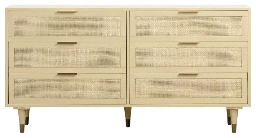Sierra 6 Drawer Dresser, Beach Rattan Cabinet, Jungle Wicker Chest, Buttermilk