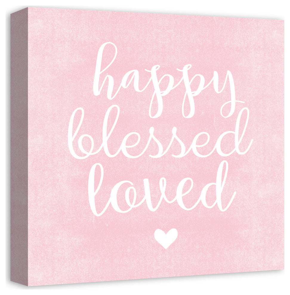 Happy Blessed Loved Pink 16x16 Canvas Wall Art