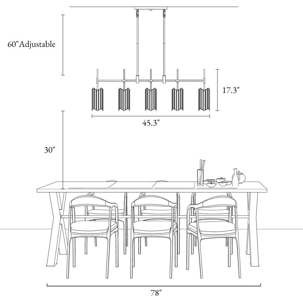 LNC Hemera 5-Light 45" Matte Black with Tiffany, Modern Kitchen Island Light