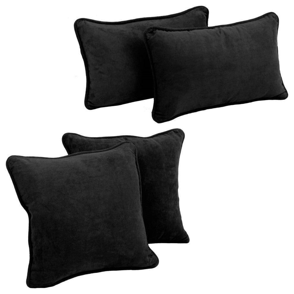 Double-Corded Solid Microsuede Throw Pillows With Inserts, Set of 4, Black