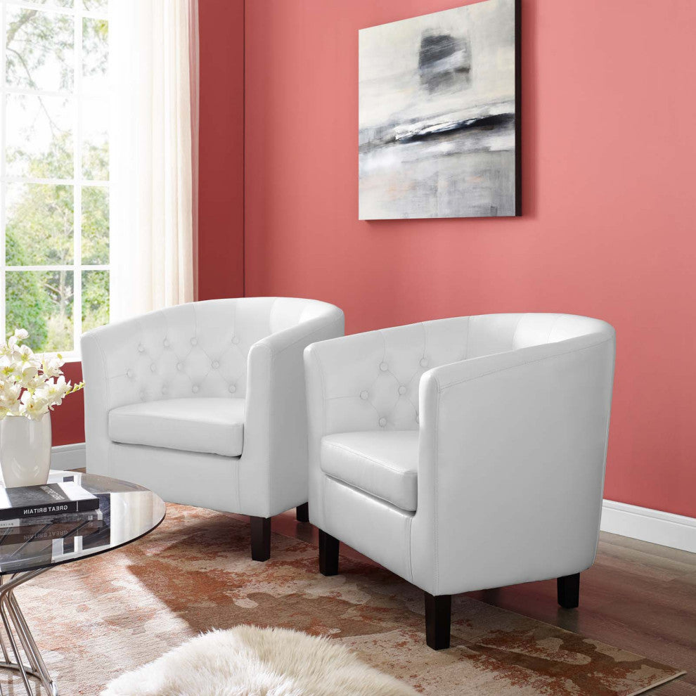 Armchair Accent Chair, Set of 2, Faux Leather, White, Modern, Lounge Hospitality
