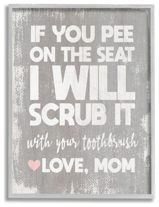 Pee On Seat Funny Word Bathroom Wood Grey Design, 11"x14"
