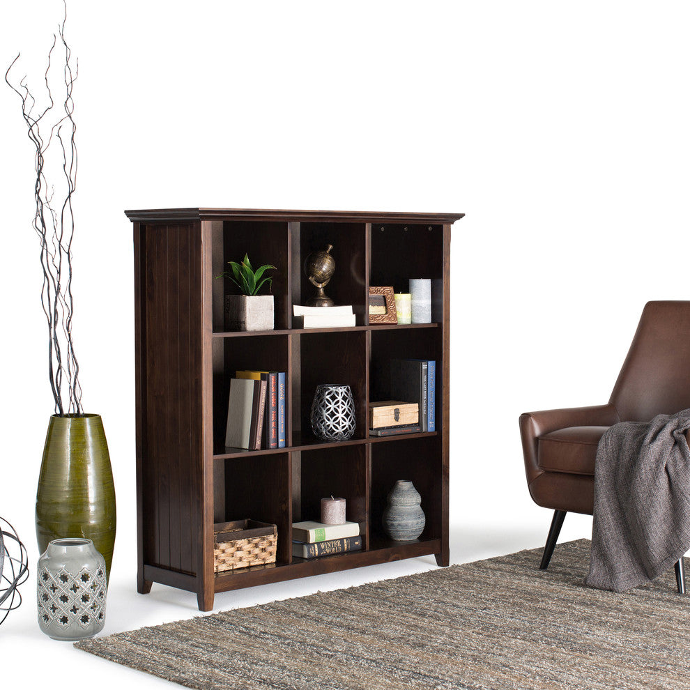 Acadian Solid Wood 48" X 44" 9 Cube Bookcase And Storage Unit In Brunette Brown