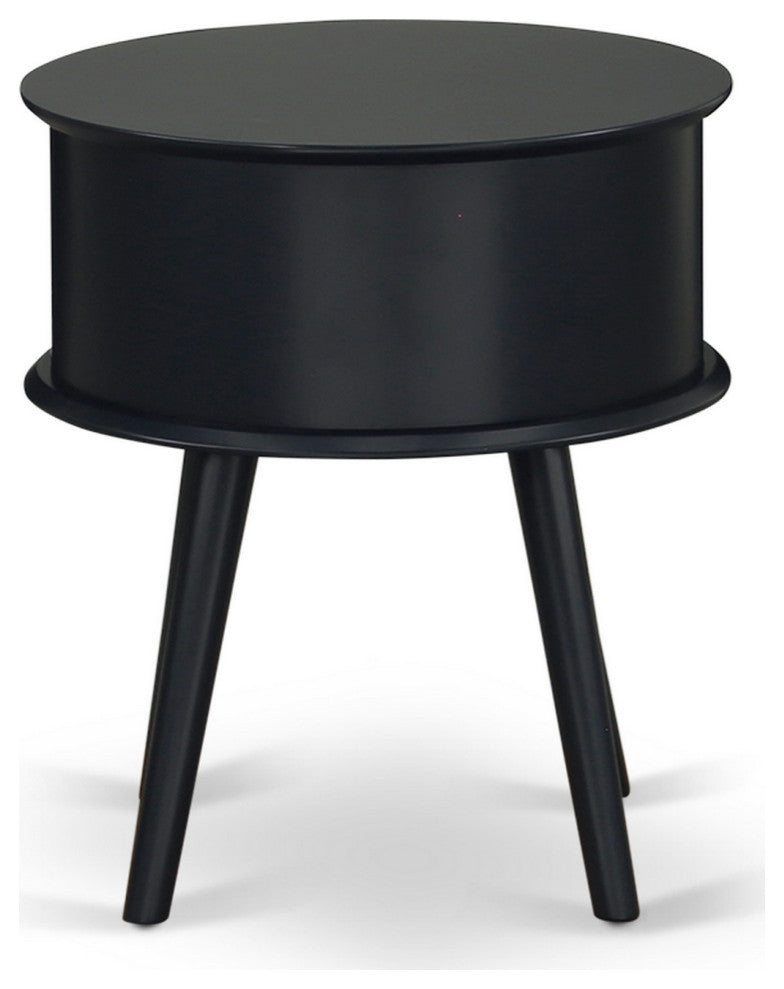 Gordon Round Night Stand End Table With Drawer, Navy Blue Finish