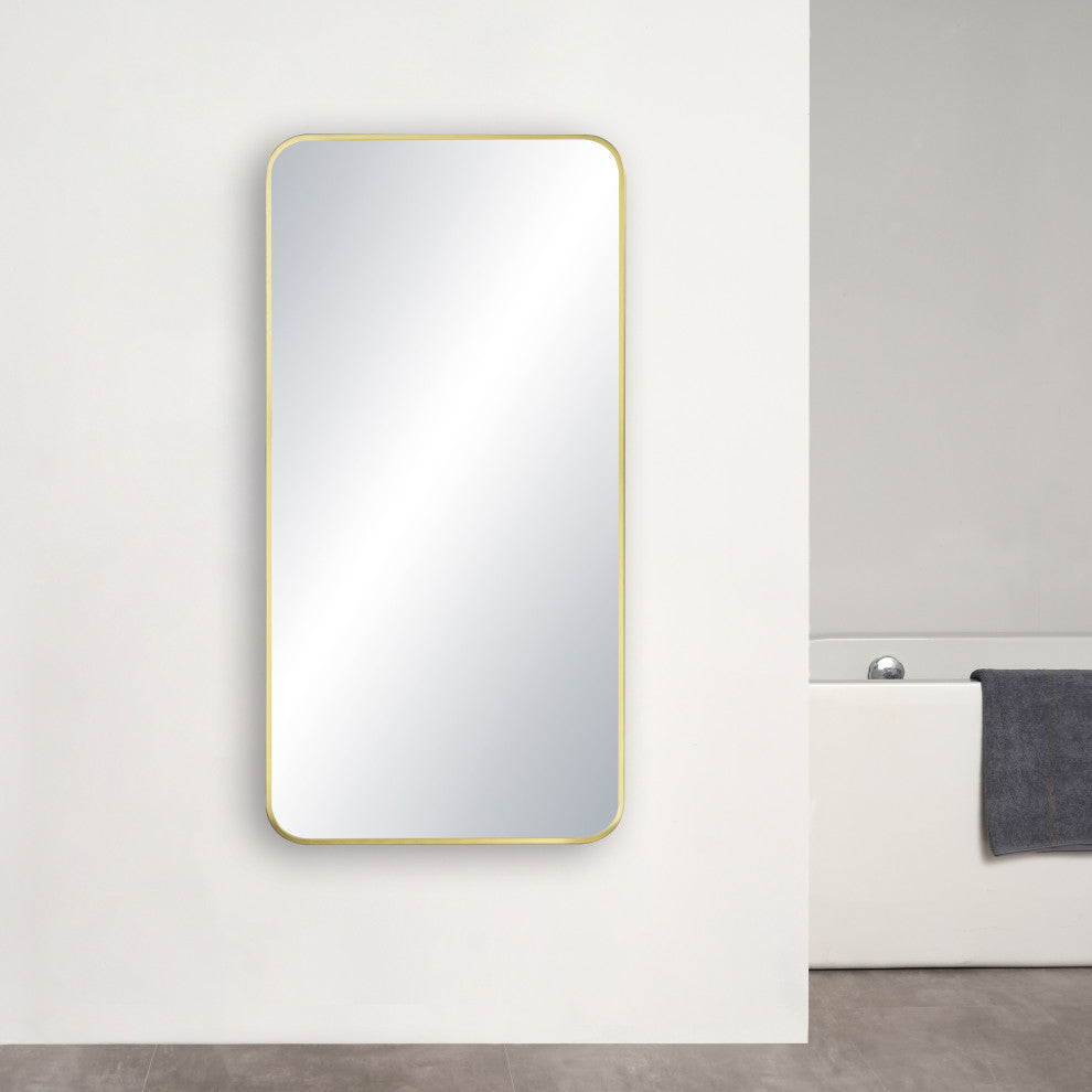 Shatterproof Wall Mount Metal Frame Mirror, FM2, Brushed Gold, 18"x36"