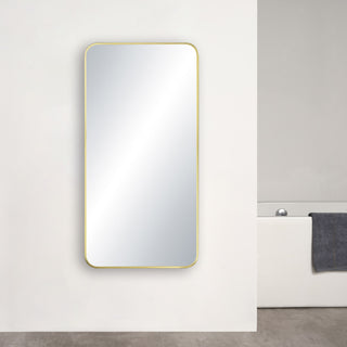 Shatterproof Wall Mount Metal Frame Mirror, FM2, Brushed Gold, 18"x36"