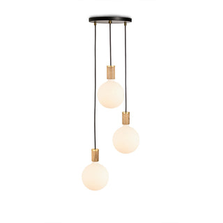 Small Canopy Black, Brass Grip With 3 Oak Pendants & 3 Sphere IV