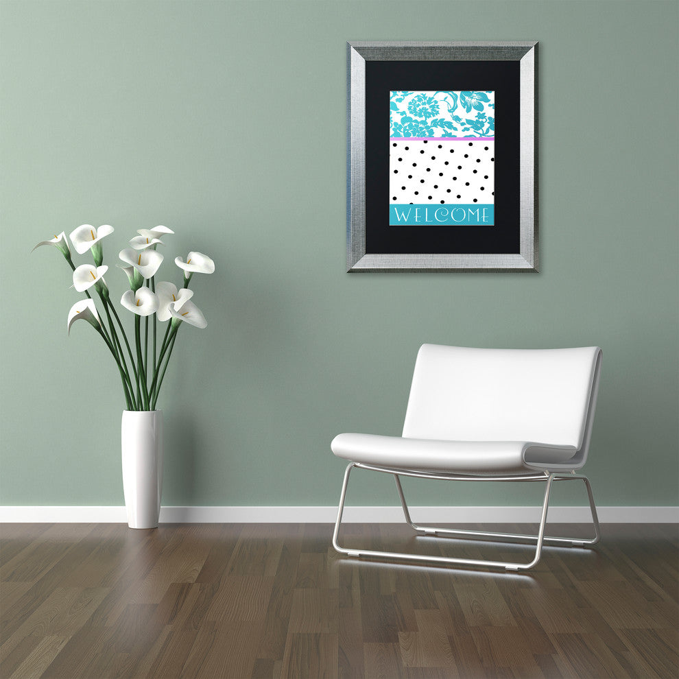 Color Bakery 'Teal Dots' Matted Framed Art, Silver Frame, Black Mat, 11x14