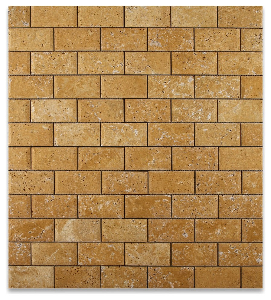 2 X 4 Gold / Yellow Travertine Honed & Beveled Brick Mosaic