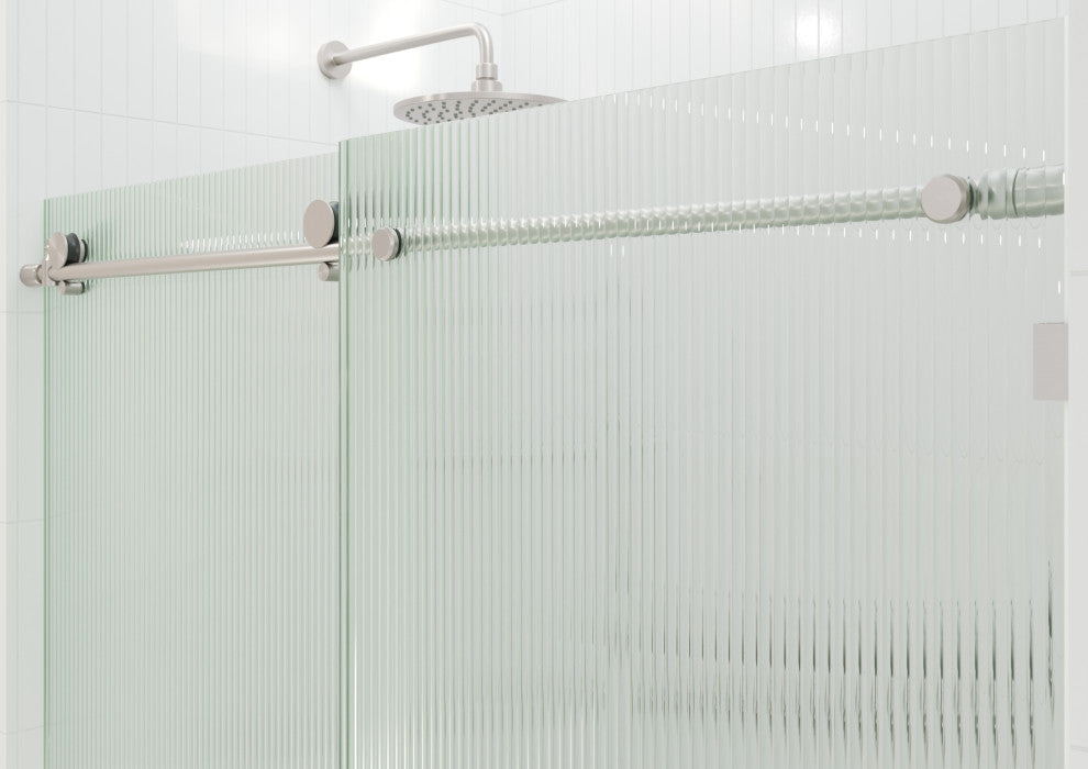 Galaxy 60"x78" Frameless Glass Sliding Shower Doors, Brushed Nickel, Right