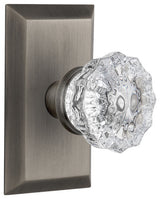Studio Plate Privacy Crystal Glass Knob, Antique Pewter
