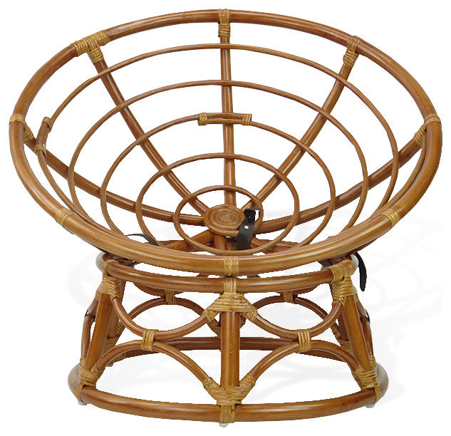 Kids Papasan Wicker Rattan Chair Natural Handmade With Cream Cushion, Colonial