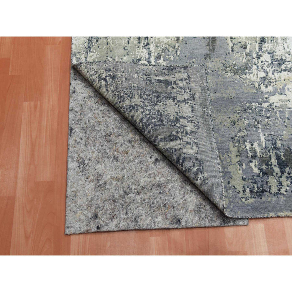 Charcoal Gray Wool and Silk Denser Weave Hand Knotted Square Rug, 8'0"x8'2"