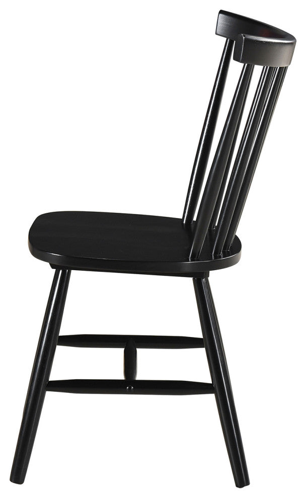 Set of 2 Wooden Dining Side Chairs With Spindle Back, Black