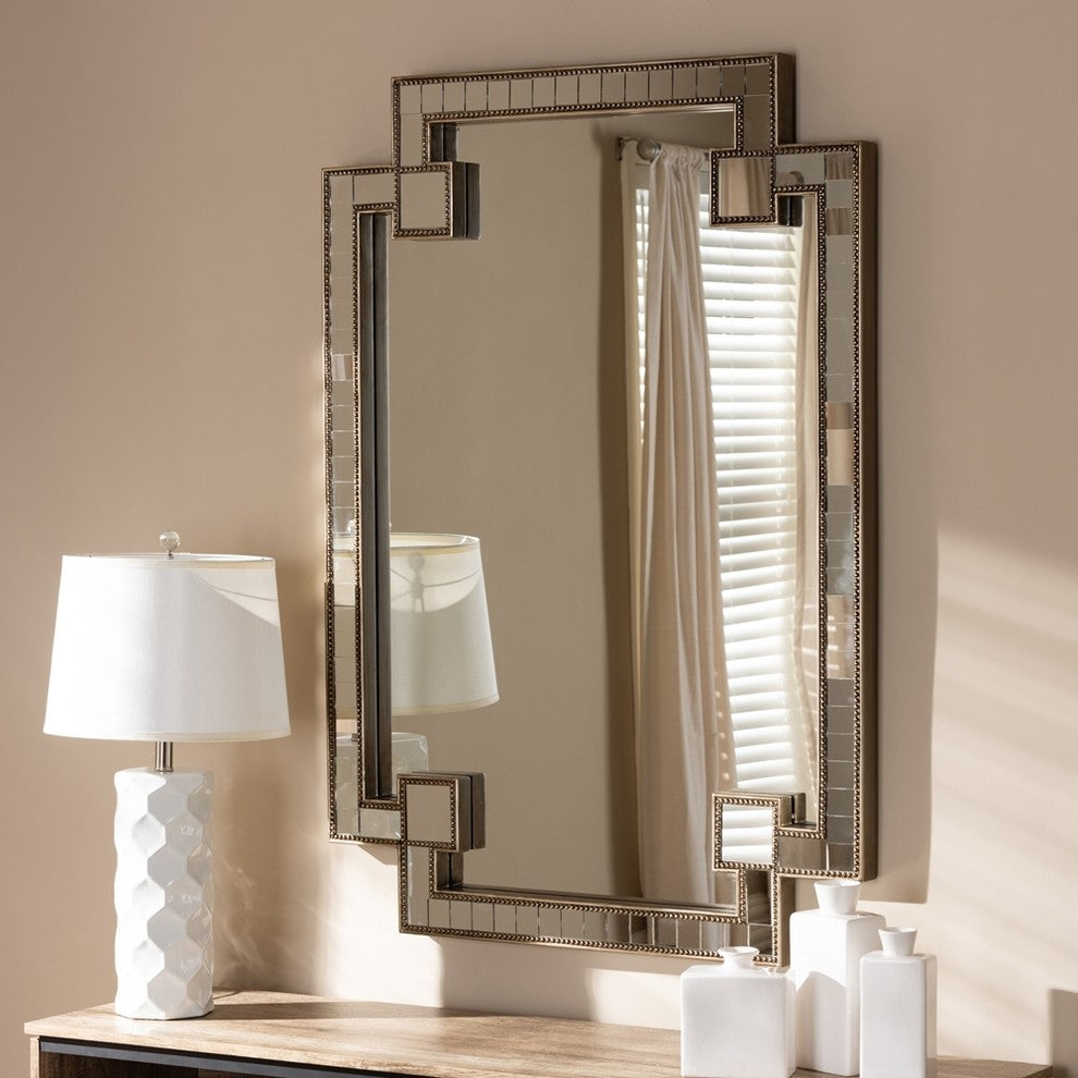 Modern Antique Silver Finished Studded Accent Wall Mirror