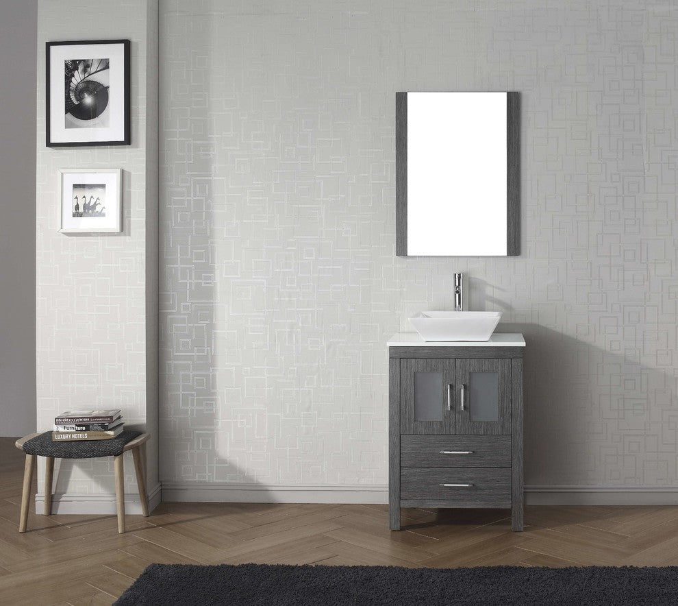 Dior 24" Single Bathroom Vanity, Zebra Gray, White Engineered Stone
