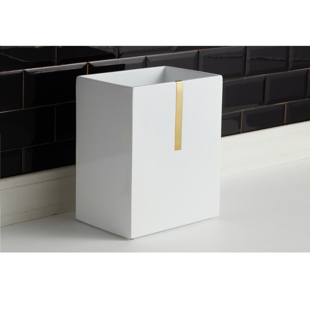 Houston Street White/Brass Waste Basket