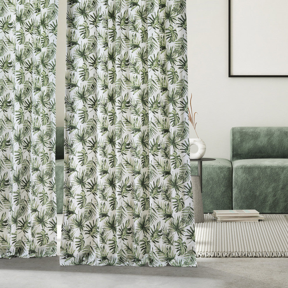 Artemis Printed Cotton Curtain Single Panel, Artemis Olive Green, 50wx108l