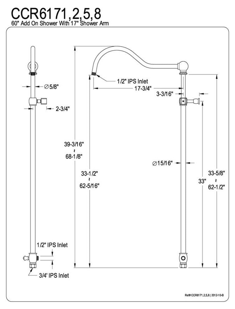 Vintage 60" Add on Shower with 12" Shower Arm