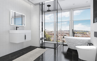 CastelloUSA Amazon 30" Left Wall Mounted Bathroom Vanity Set, White, White Top, Black Handles