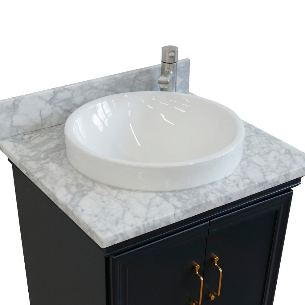 25" Single Vanity, Dark Gray Finish With White Carrara And Round Sink