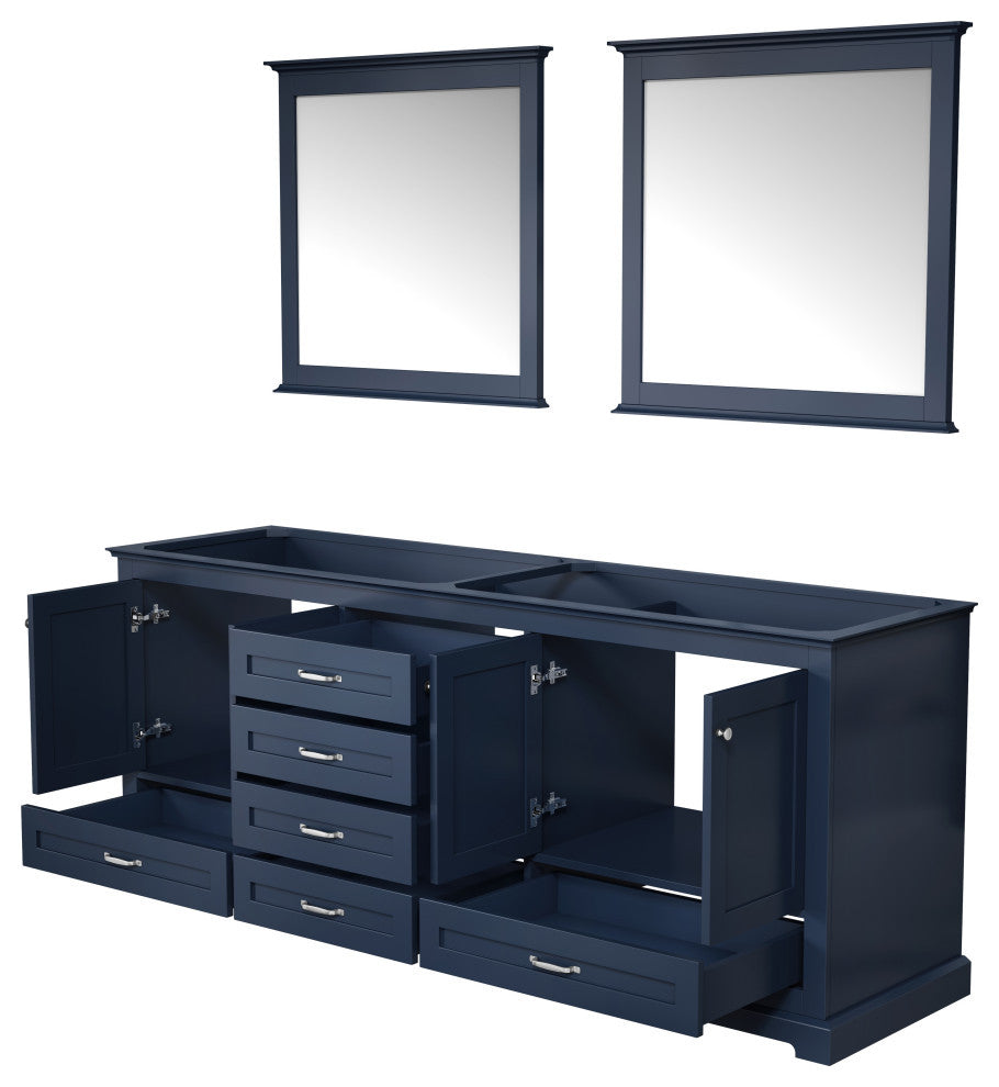 Dukes 80" Double Vanity, No Top and 30" Mirrors, Navy Blue