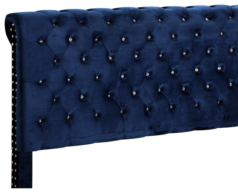 Princeton Tufted Upholstered Suede Bed, Cobalt Blue, Full