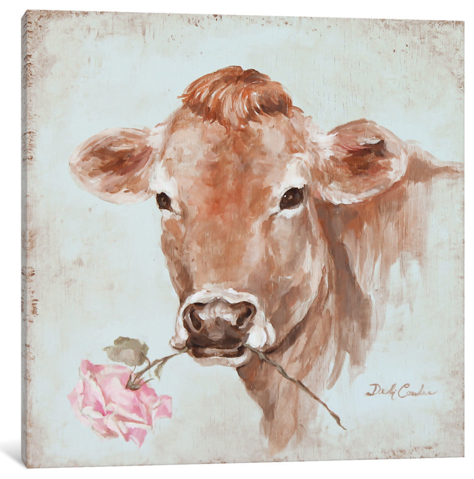 "Cow With Rose" by Debi Coules, Canvas Print, 18"x18"