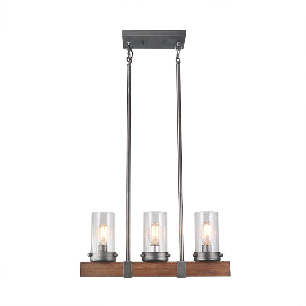LALUZ 3-Light Linear Chandeliers Wood Kitchen Island Lighting