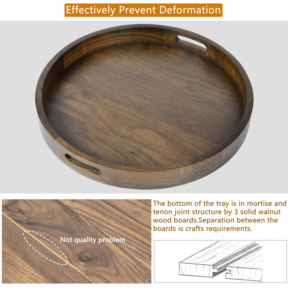 Round Black Walnut Solid Wood Tray Ottoman Tray, 24inch