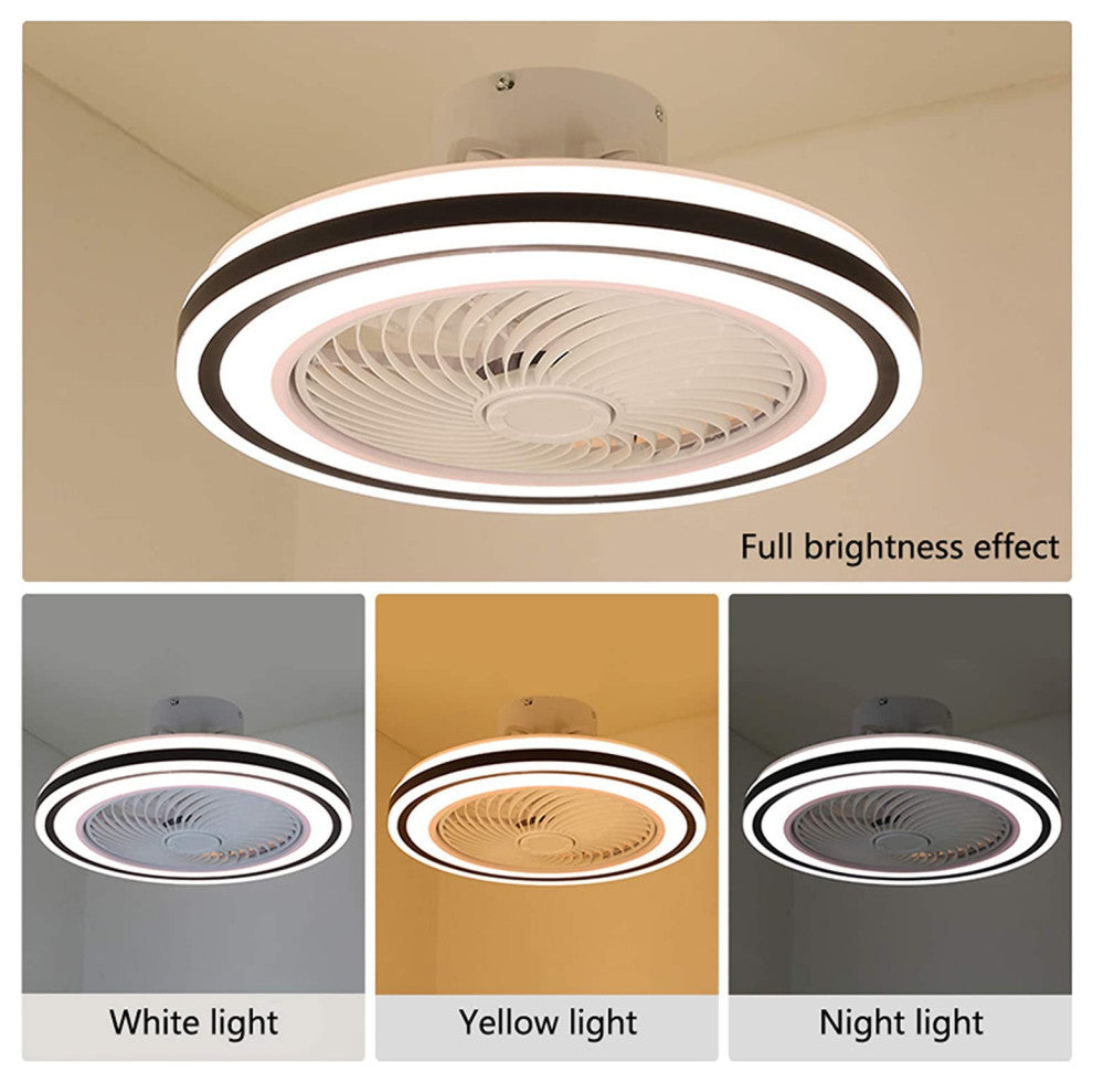 20" Modern Black and White Invisible Blade Ceiling Fan and Light