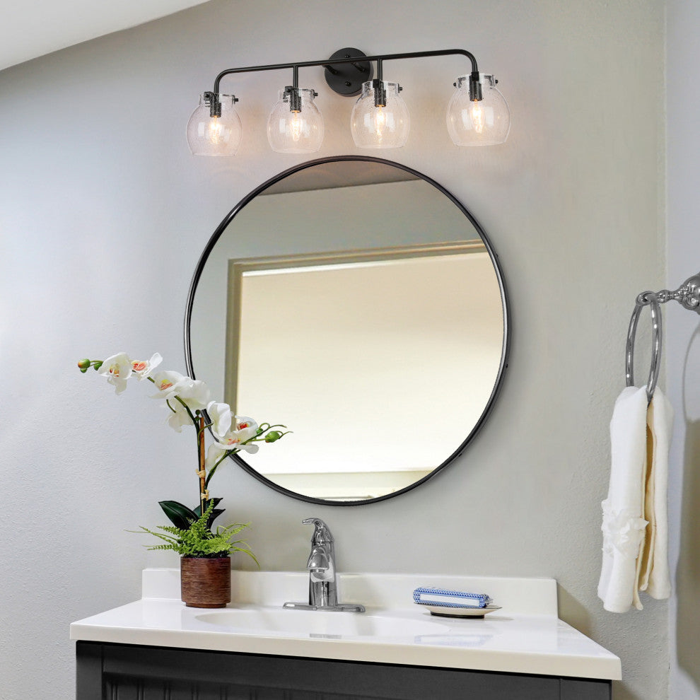 LNC 22" Modern Black Bathroom Vanity Light With Globe Seeded Glass