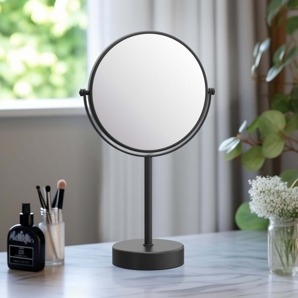 Circular Free Standing Magnifying Make Up Mirror, Matte Black